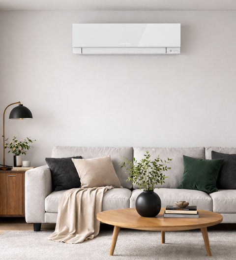 Photo dans un salon d'un split Mitsubishi Electric Gamme design EF blanc