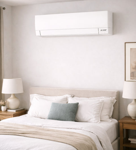 Photo d'un split Mitsubishi Electric Gamme compact AY dans une chambre